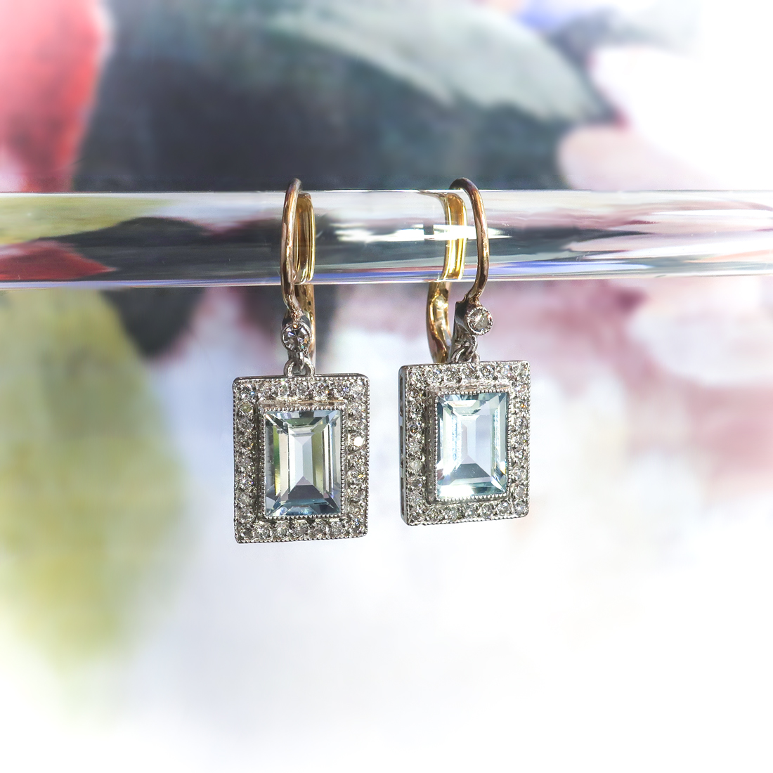Aquamarine Snowflake Stud Earrings with Diamond Halo in White Gold Pla –  igemstonejewelry