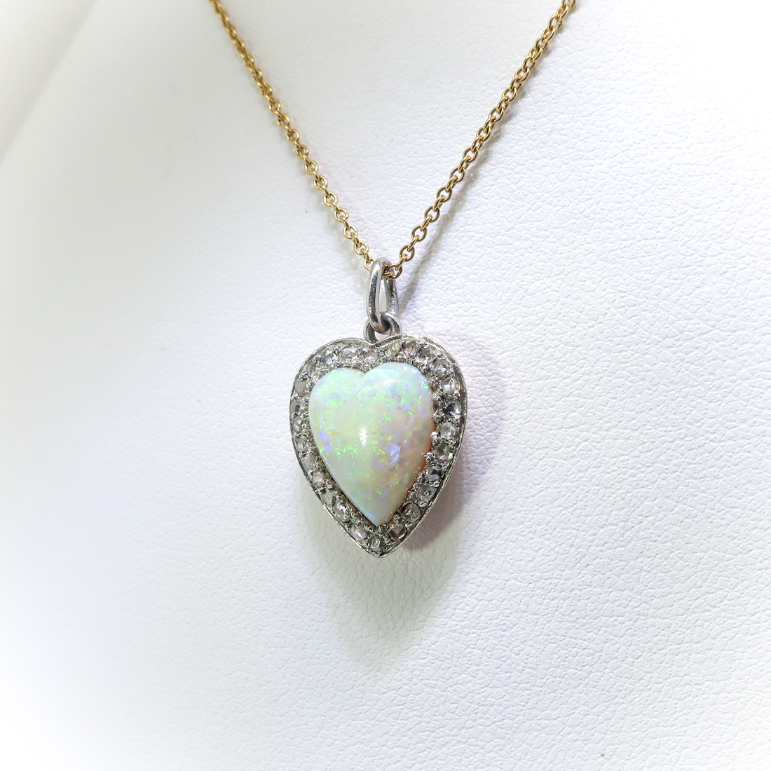 Antique Opal Diamond Locket Victorian 1890's Rose Cut Charm Birthstone Push Present Necklace