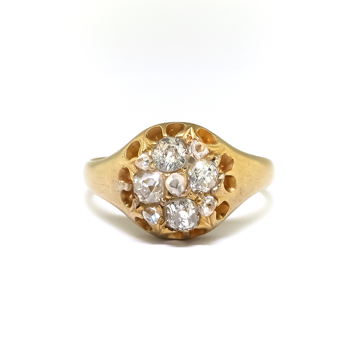 Bague Ancienne En Or 18k - Forme Fleur (marguerite) Avec Diamant Old Mine Cut Et Rose Cut - Taille 54 - France