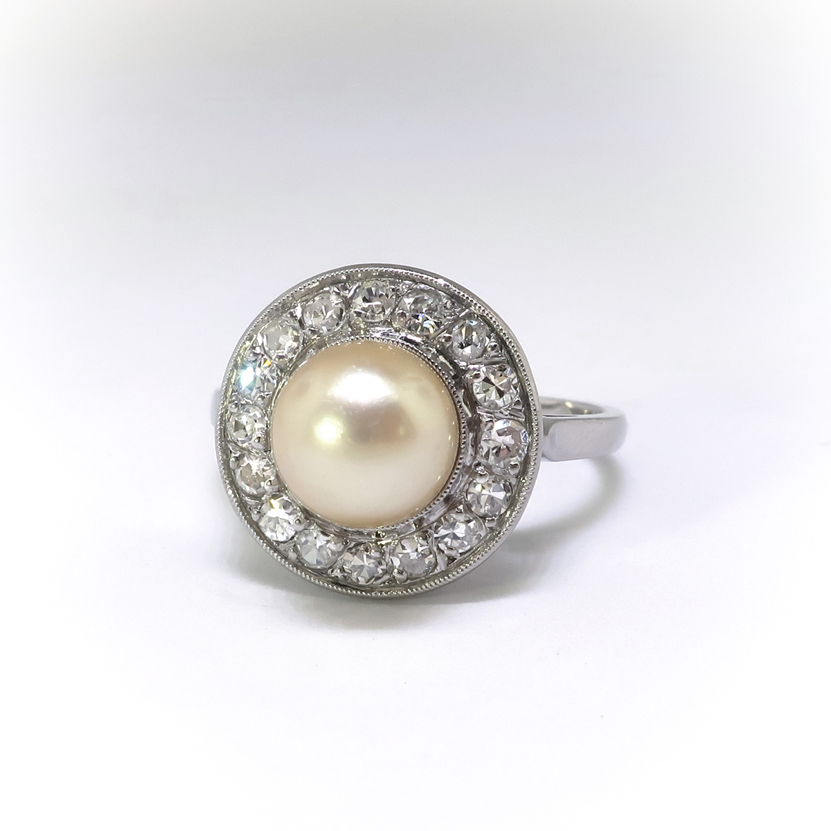 Antique French Pearl Ring with Diamond Halo Platinum | Antique Vintage ...