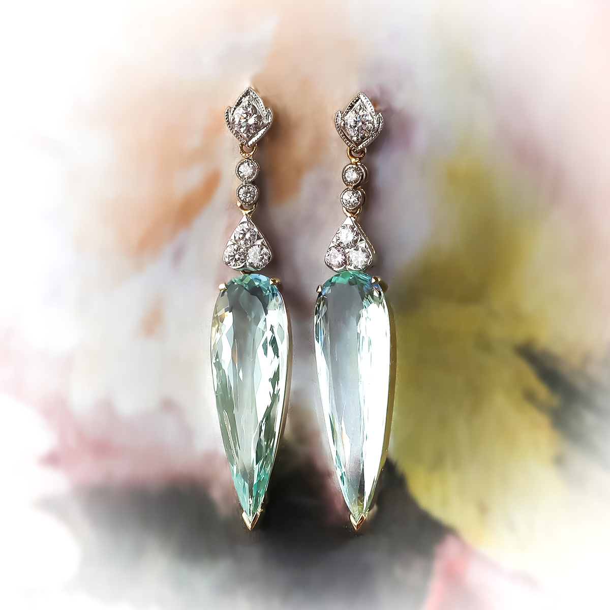 Vintage Aquamarine and Diamond Drop Earrings