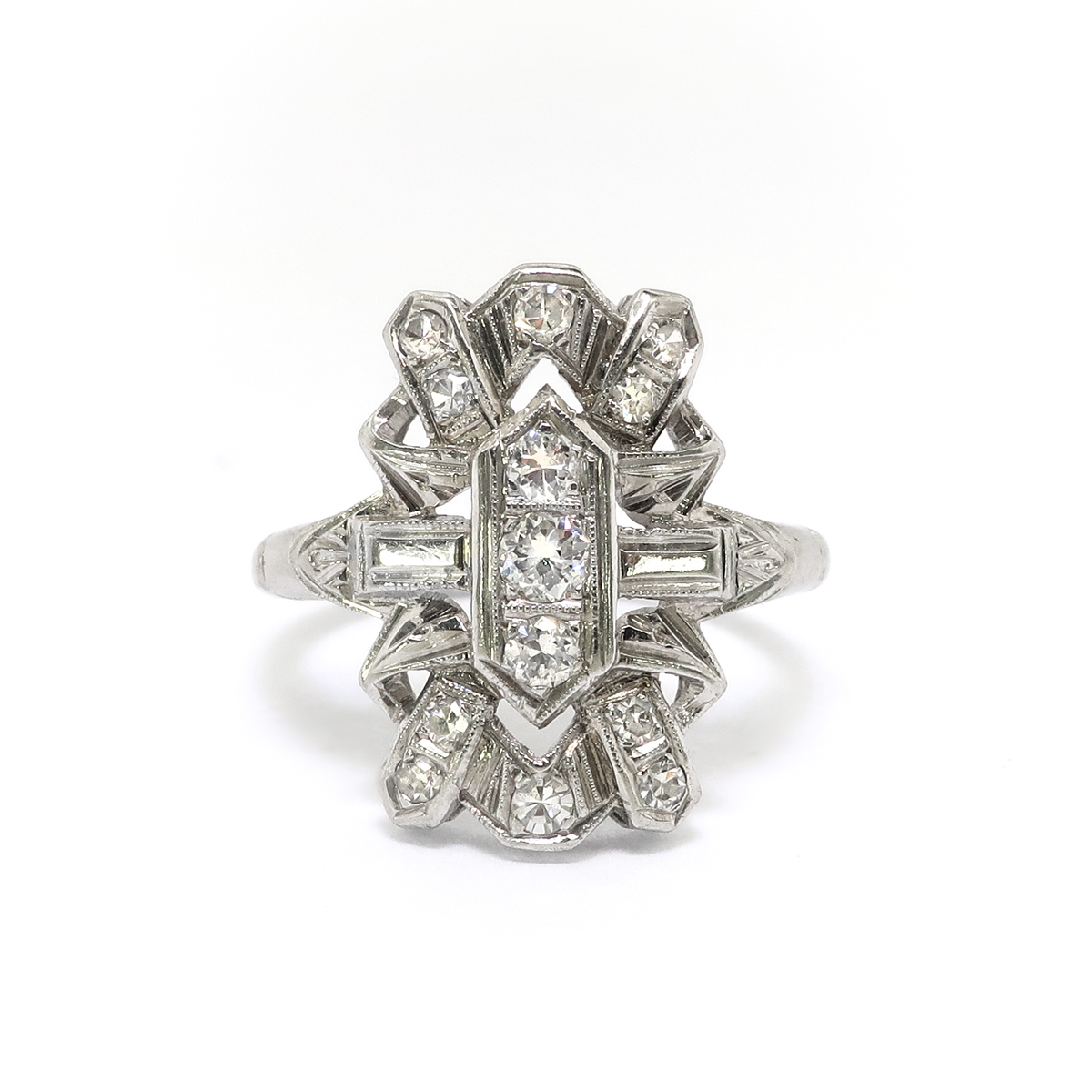 Art Deco Diamond Navette Ring Vintage 1930's Old Cut Diamond Hand ...