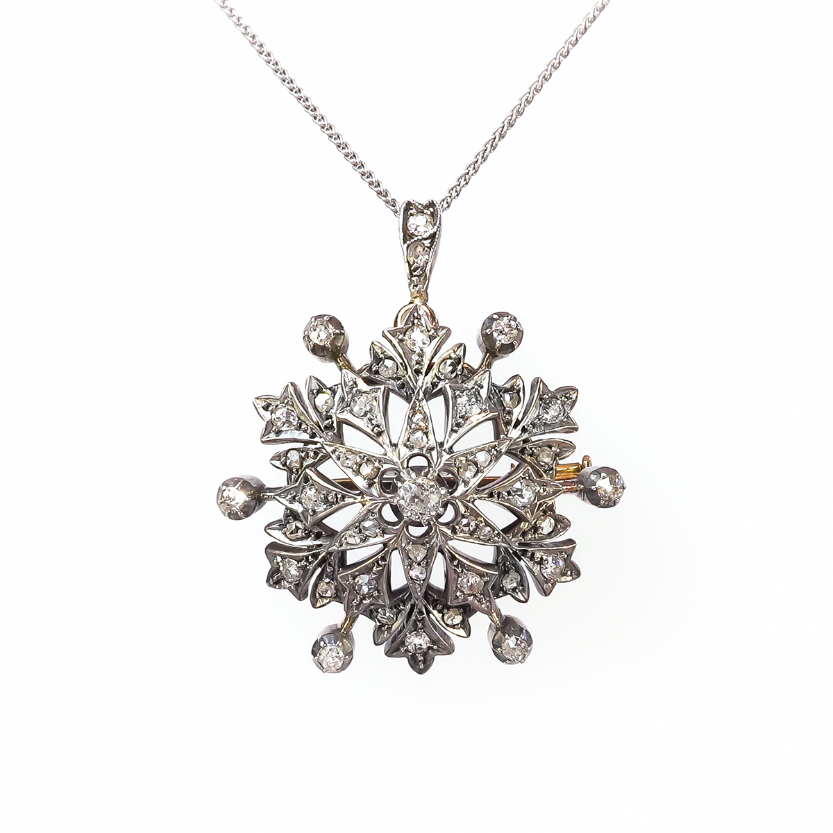 Antique Victorian Diamond Snowflake Pendant Brooch Silver Over 14K ...