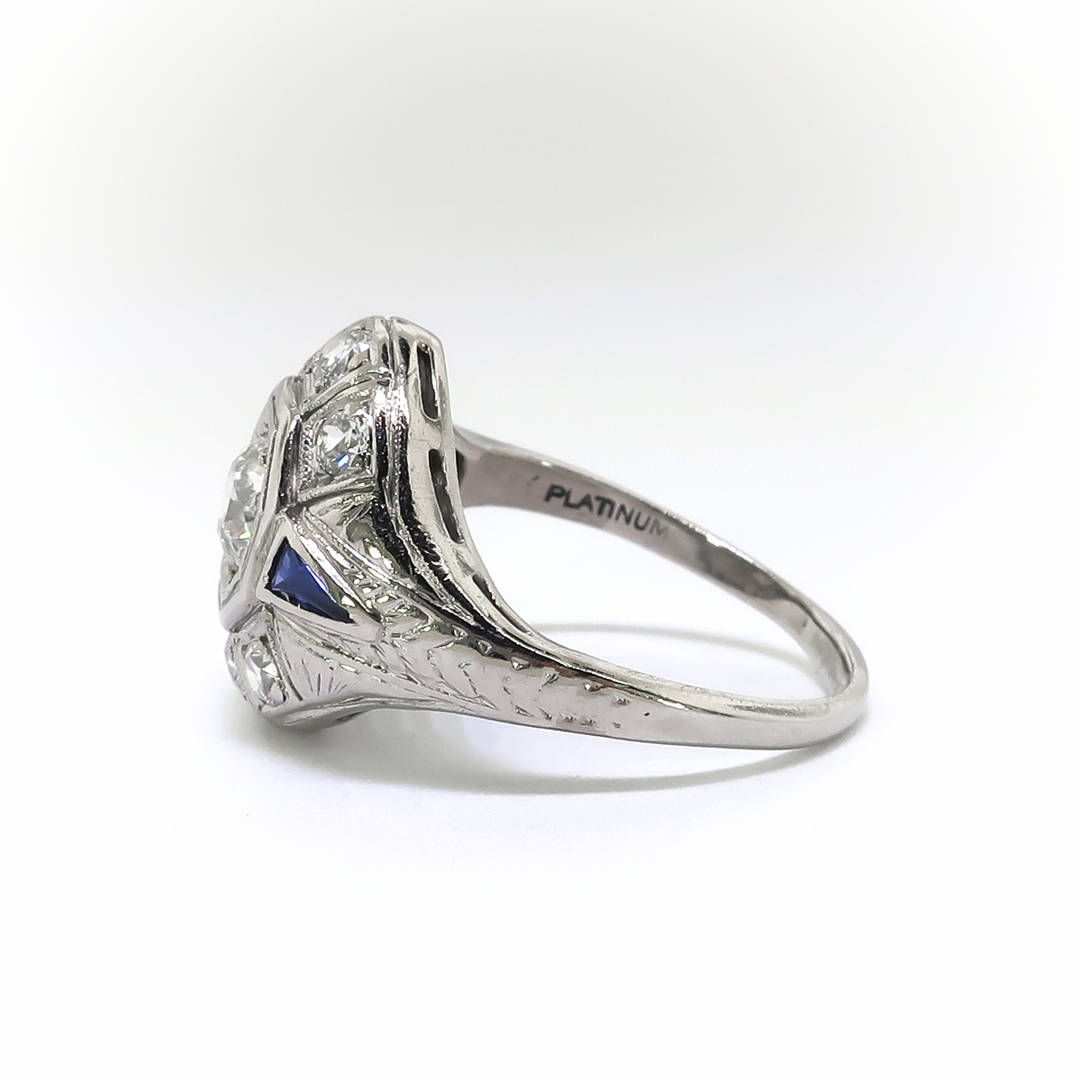 art deco diamond sapphire engagement ring