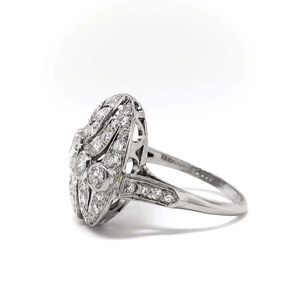 Edwardian 1920's Cocktail Ring Old Cut Diamonds Platinum | Antique ...