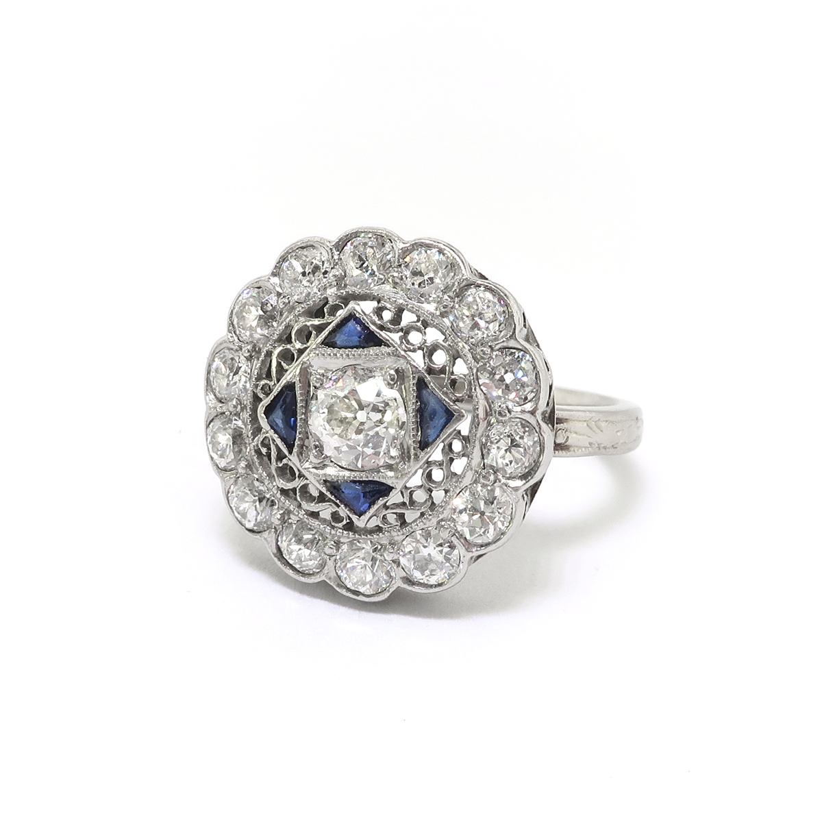 art deco diamond sapphire engagement ring