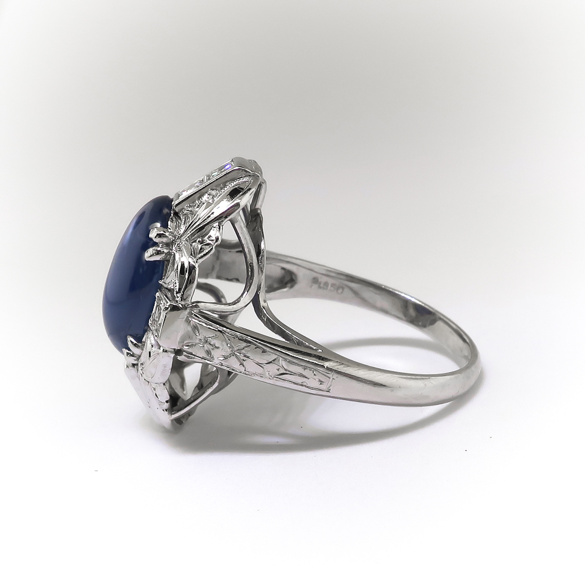 Vintage 5.59ct t.w. Cabochon Sapphire Carre Cut Diamond Cocktail Ring ...