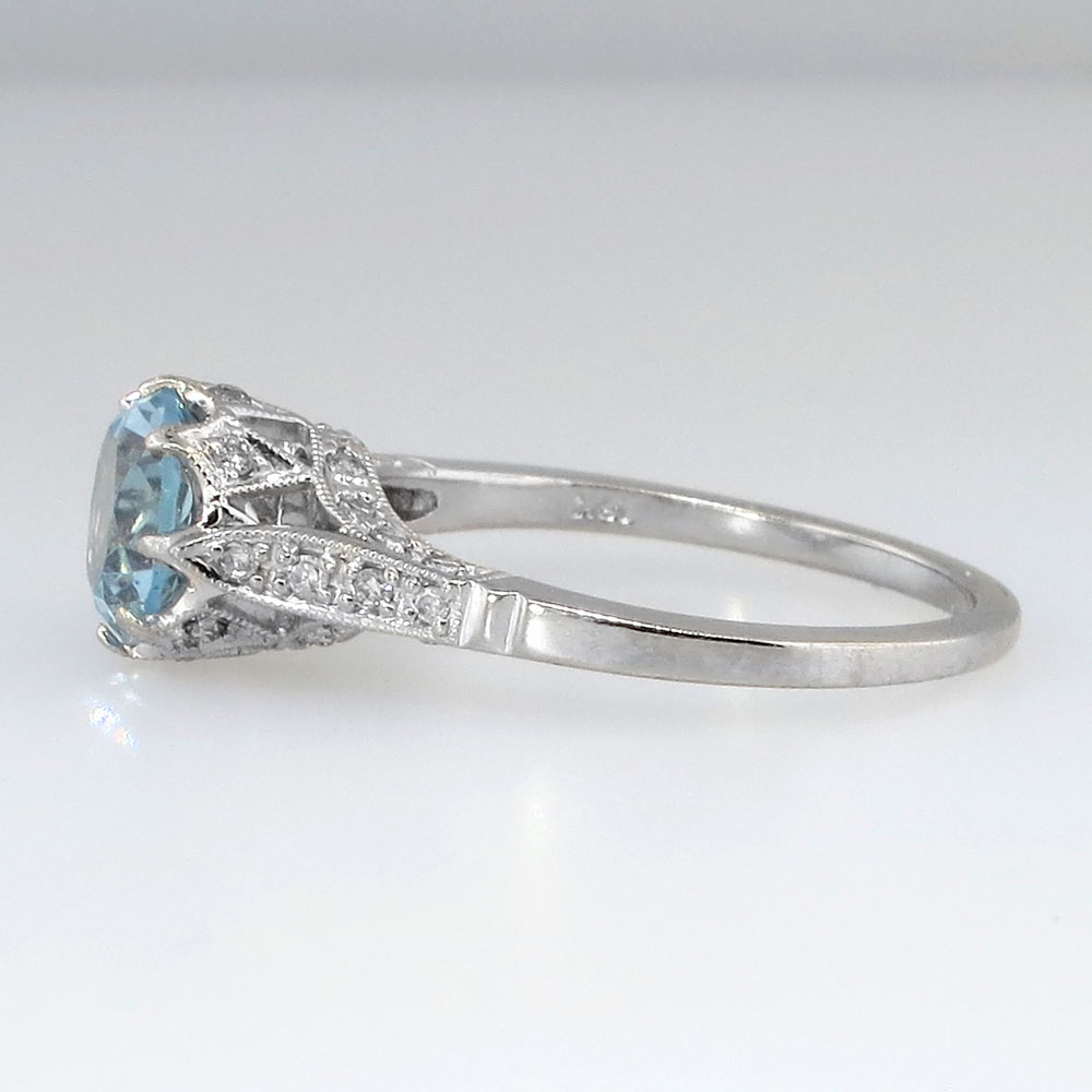 Estate Blue Topaz & Diamond Crown Solitaire Ring 18k | Antique & Estate ...