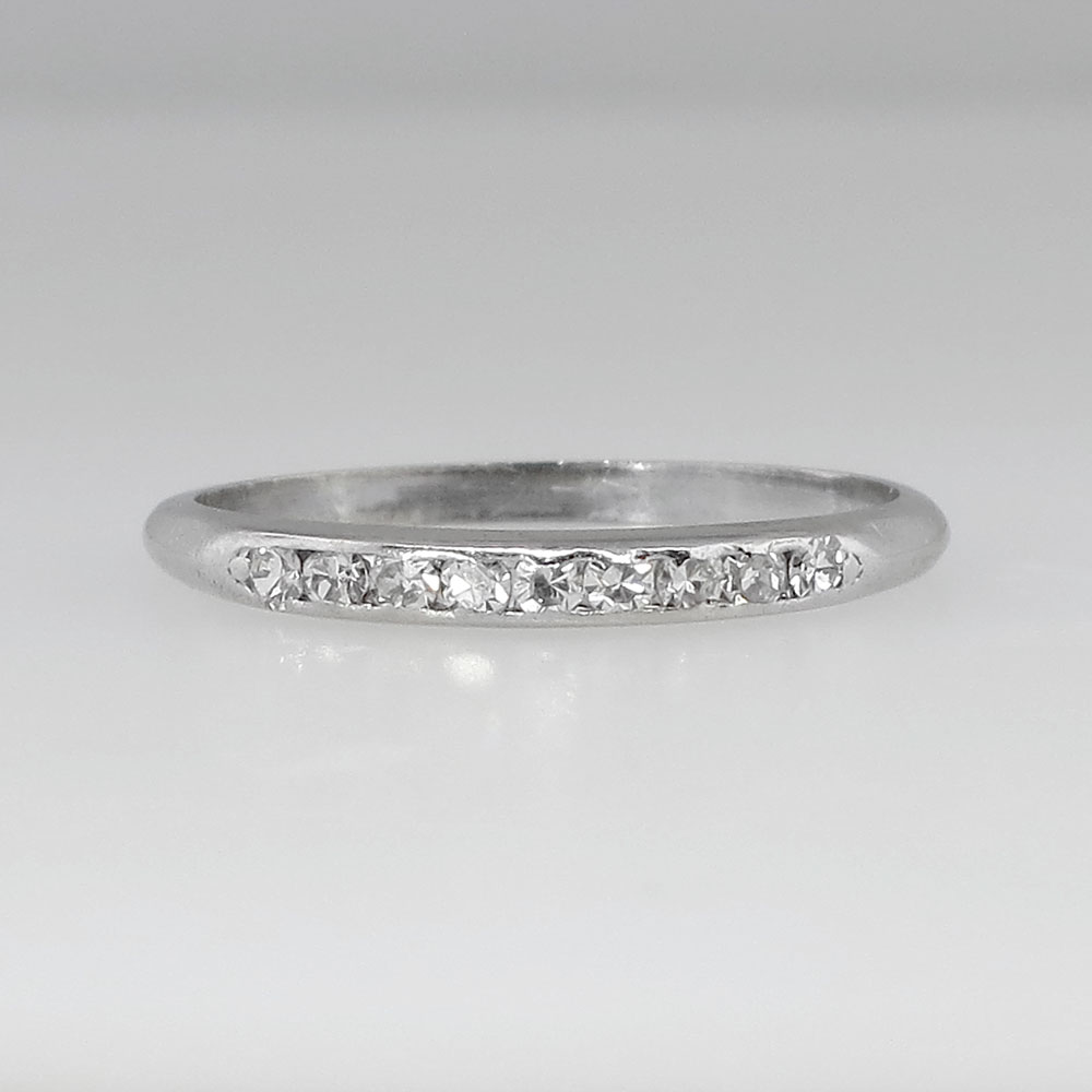 Delicate Thin 1930's Diamond Wedding Band Platinum