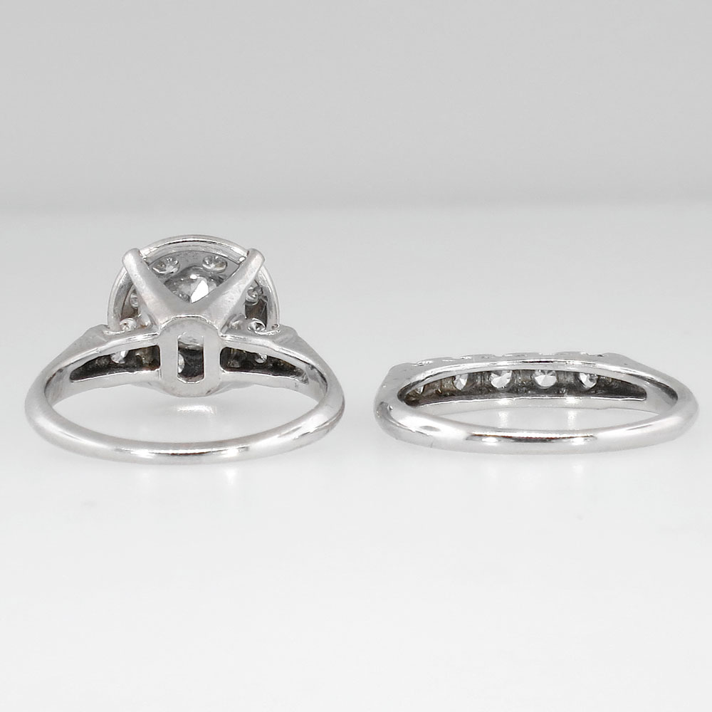 Beautiful 1940's Diamond Halo Engagement Ring Set 14k