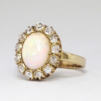 ring opal 2ctw halo 14k european lovely diamond cut 1900