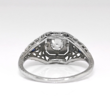 ring 18k belais engagement deco gold sapphire lab european diamond cut 1930