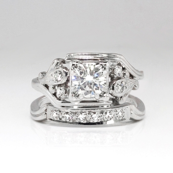 ring gold 83ct 14k engagement bridal diamond retro band 1940 1940s