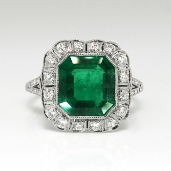 Vintage Edwardian 1920's 2.63ct t.w. Emerald Cut Emerald & Old Cut ...