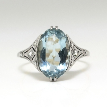 Antique Edwardian Vintage 1920's Aquamarine Rose Cut Diamond Ring ...