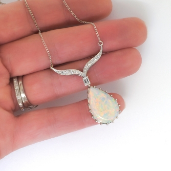 necklace estate opal birthstone 14k anniversary pendant diamond natural gold 1950