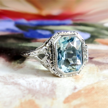 Art Deco 1930's Vintage Aquamarine Filigree Engagement Birthstone March ...