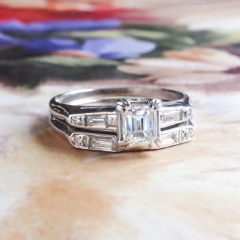 baguette ring band diamond cut emerald keepsake 14k engagement single gold estate retro 1950 mouse