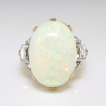 Vintage Opal Diamond Ring Australian Crystal Opal Step Cut Diamond ...