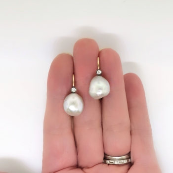 earrings nouveau baroque pearl drop antique 14k mine sterling gray diamond cut rose silver gold 1900