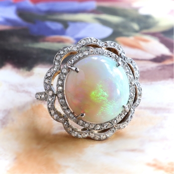 Antique Opal Diamond Ring Circa 1900's 6.41ct t.w. Natural Opal & Rose ...