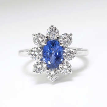 Estate Sapphire Diamond Ring Circa 1990's Blue Sapphire Diamond Halo ...