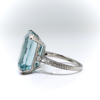 Art Deco Aquamarine Diamond Ring Circa 1930's 16.30ct t.w. Emerald Cut ...