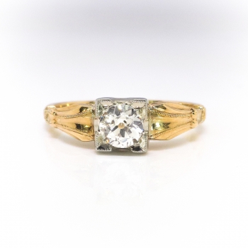 ring antique 27ct solitaire promise 14k circa tone engagement european diamond cut yellow gold 1940