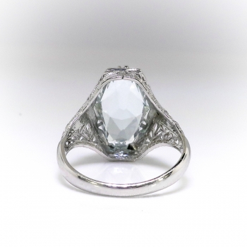 ring hexagon cocktail filigree 16ct solitaire aquamarine birthstone 14k deco engagement gold
