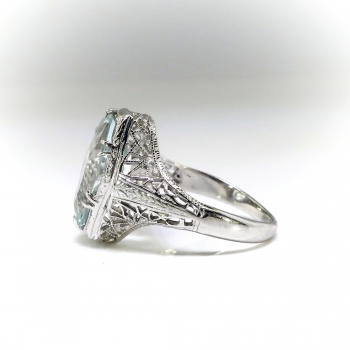 ring aquamarine hexagon solitaire 16ct filigree birthstone 14k cocktail deco engagement gold