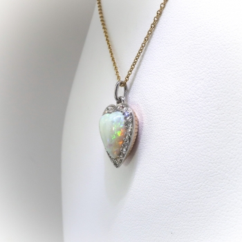 Antique Opal Diamond Locket Victorian 1890's Rose Cut Charm Birthstone