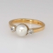 Elegant 1940's Pearl & Old Mine Cut Diamond Swedish Three Stone Ring 18k/SS