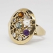 Arts & Crafts Style 1950's Mixed Gemstone Hand Engraved Cocktail Ring 8k