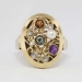 Arts & Crafts Style 1950's Mixed Gemstone Hand Engraved Cocktail Ring 8k