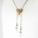 Lovely 4ct t.w. 1940's Aquamarine Briolette & Seed Pearl Lariat Necklace 14k