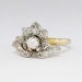 Unique Art Nouveau Pearl & Diamond Lotus Ring 14k/Platinum