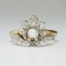 Unique Art Nouveau Pearl & Diamond Lotus Ring 14k/Platinum