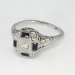 Art Deco Delicate .20ct t.w. Diamond Sapphire Filigree Engagement Ring 14k