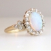 Original Art Nouveau Opal & Old Mine Cut Diamond Ring 14k