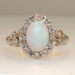 Original Art Nouveau Opal & Old Mine Cut Diamond Ring 14k