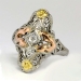 Art Deco Tri-Tone .20ct t.w. White Yellow Rose Art Deco Navette Diamond Ring 18k