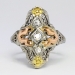 Art Deco Tri-Tone .20ct t.w. White Yellow Rose Art Deco Navette Diamond Ring 18k