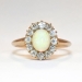 Victorian 1890's 1.35ctw Opal & Old European Cut Diamond Halo Ring 14k