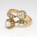 Edwardian 1920's .66ct t.w. Old Cushion Diamond Natural Pearl Bypass Ring 18k