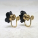 Antique Victorian 1890's Old Mine Cut Diamond Carved Black Genuine Jet 14k Screw-Back Earrings