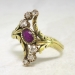 Antique Art Nouveau 1900's Ruby & Old European Cut Diamond Anniversary Cocktail Ring 18k