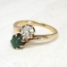 Antique Victorian 1890's .87ct t.w. Old Mine Cut Diamond & Natural Green Turquoise Bypass Rose Gold Ring 14k