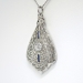 Art Deco 1930's Vintage .27ct t.w. Filigree Sapphire & Old European Cut Diamond Pendant 14k White Gold