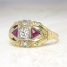 Art Deco 1930's Vintage .75ct t.w. Old European Cut Diamond & Lab Ruby Engagement Ring 14k Platinum