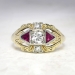 Art Deco 1930's Vintage .75ct t.w. Old European Cut Diamond & Lab Ruby Engagement Ring 14k Platinum